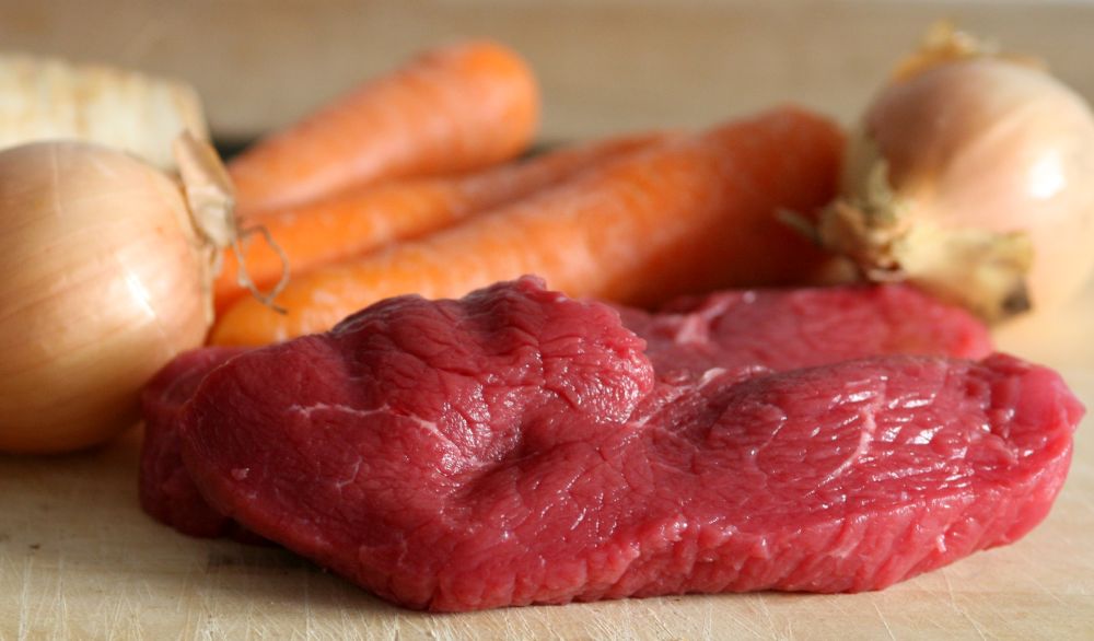 uncooked beef carrots onions