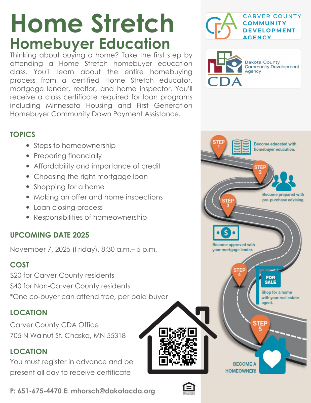 November 7 Home Stretch Homebuyer Education Course Flyer